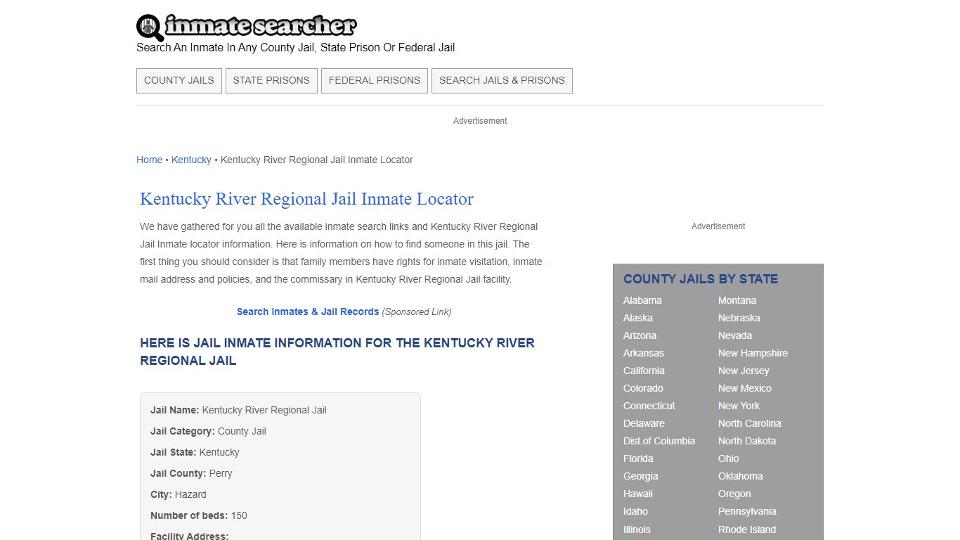 Kentucky River Regional Jail Inmate Locator - Inmate Searcher