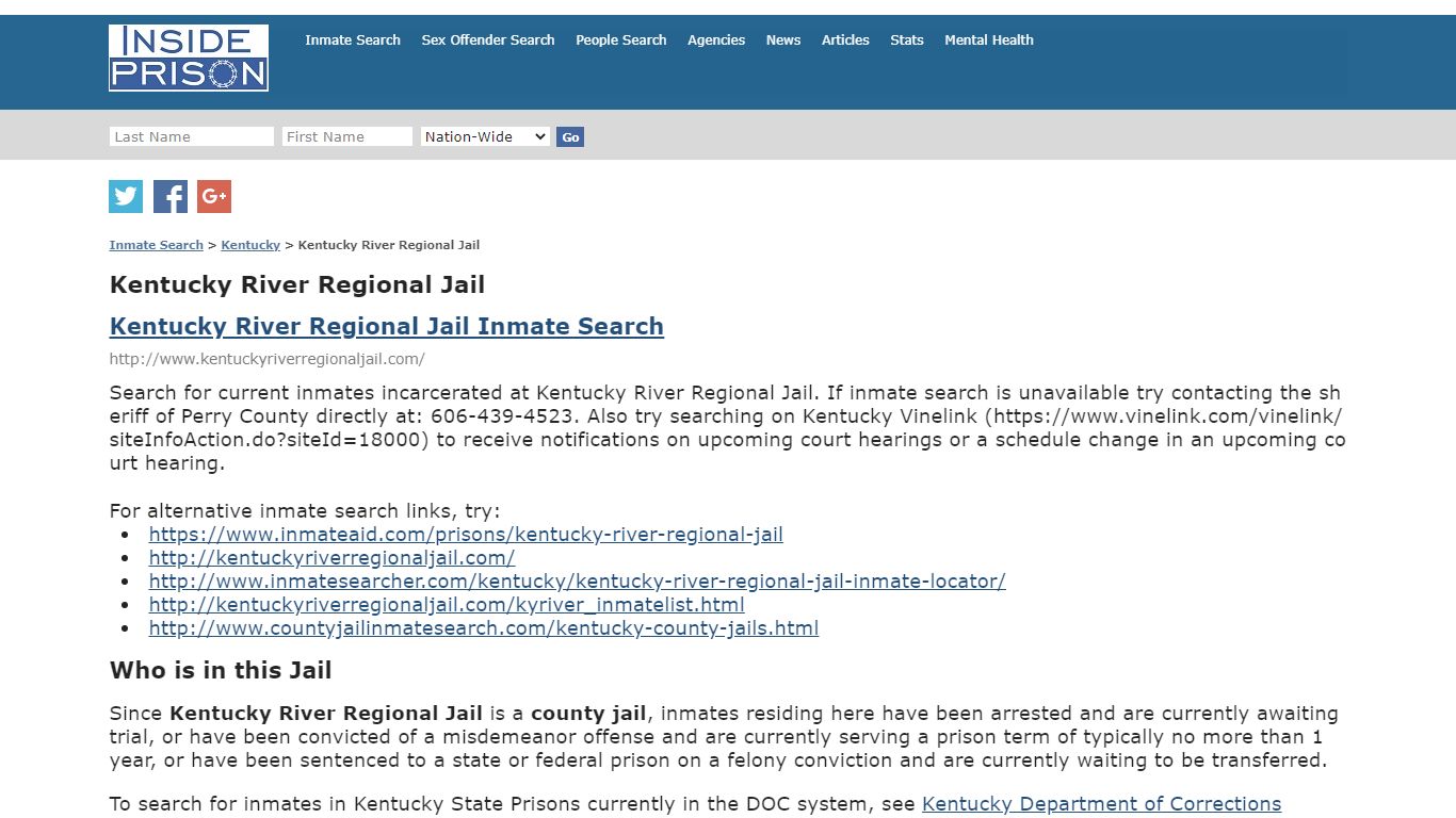 Kentucky River Regional Jail - Kentucky - Inmate Search - Inside Prison